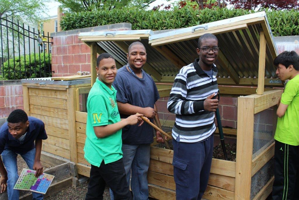 Students gardening