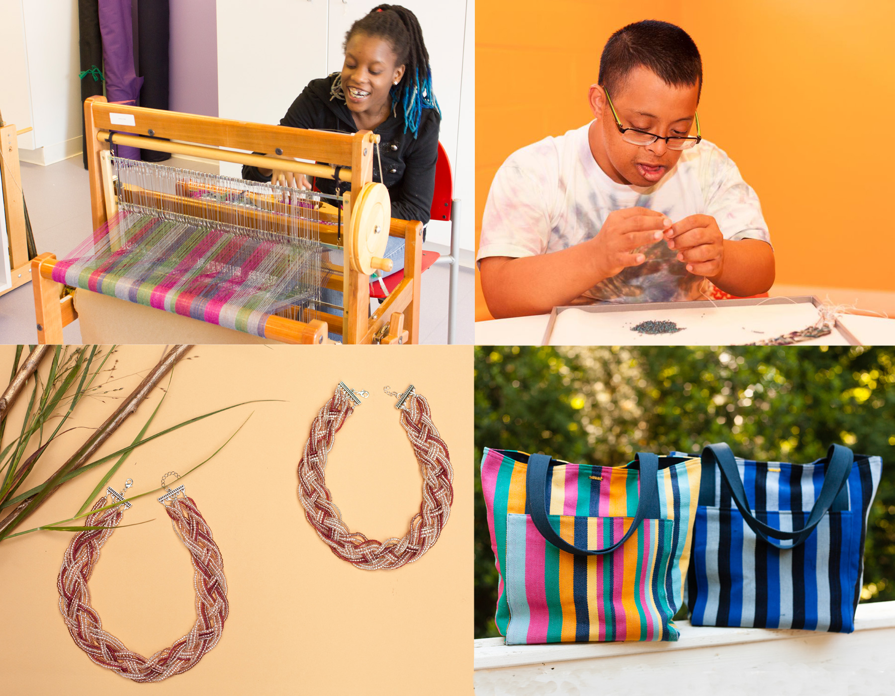 A collage of artisans and their handmade products