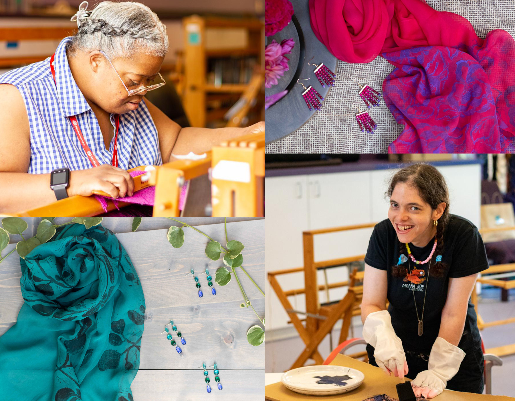 A collage of artisans and their handmade products