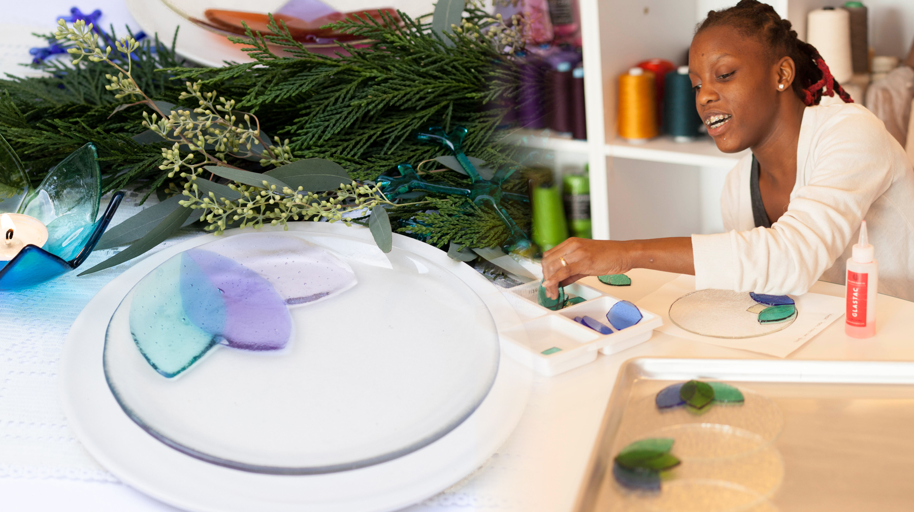 collage of handmade tableware and artisan at work