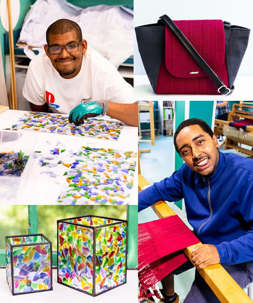A collage of artisans and their handmade products