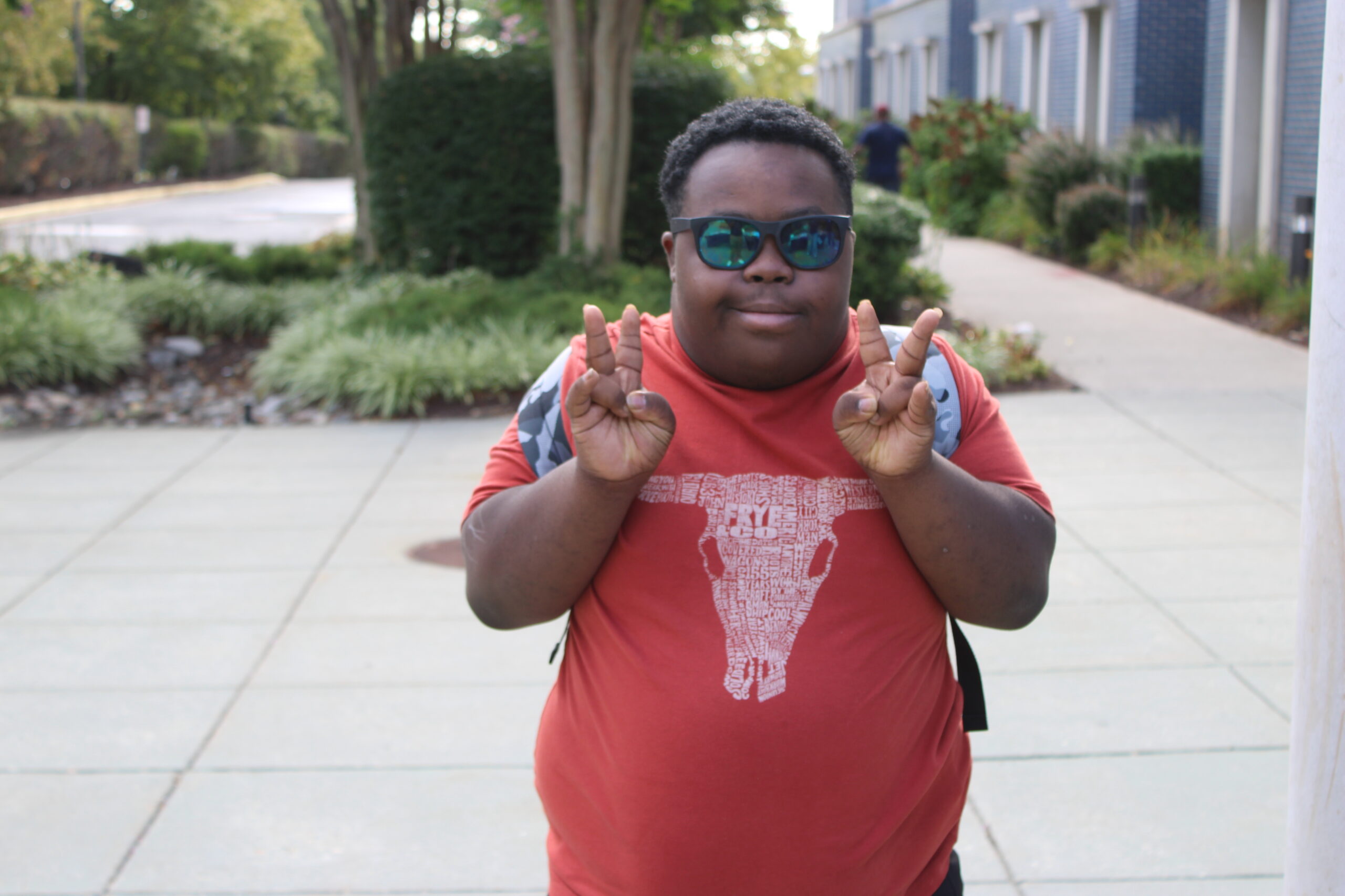 student outside school 